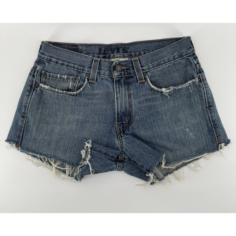Levi's 511 Skinny‎ High Rise Cut Off Blue Denim Shorts Slim Distressed Size 32W